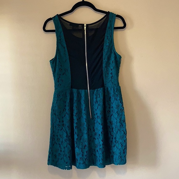 HP!💎 River Island, Mini Dress, Teal Lace w/Black Mesh, Sleeveless, Party, Sz L - Picture 7 of 13